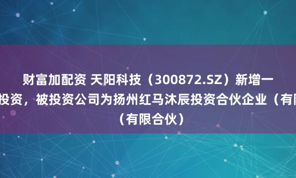 财富加配资 天阳科技（300872.SZ）新增一起对外投资，被投资公司为扬州红马沐辰投资合伙企业（有限合伙）